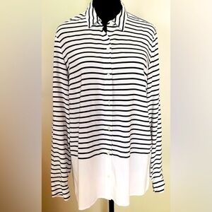 JJill Black and White Long Sleeve Striped Sheer Flowy Beachy Tunic Sz Medium